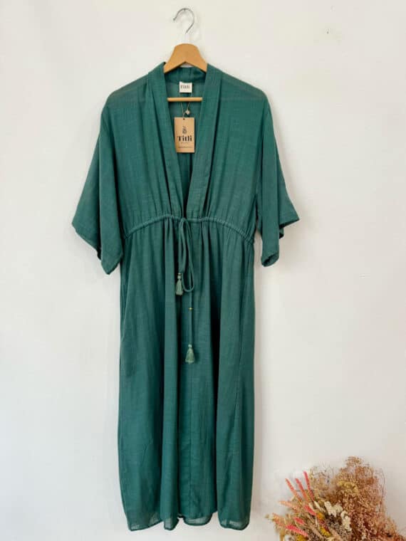 Bambula Cotton Lace Kimono - Bottle Green