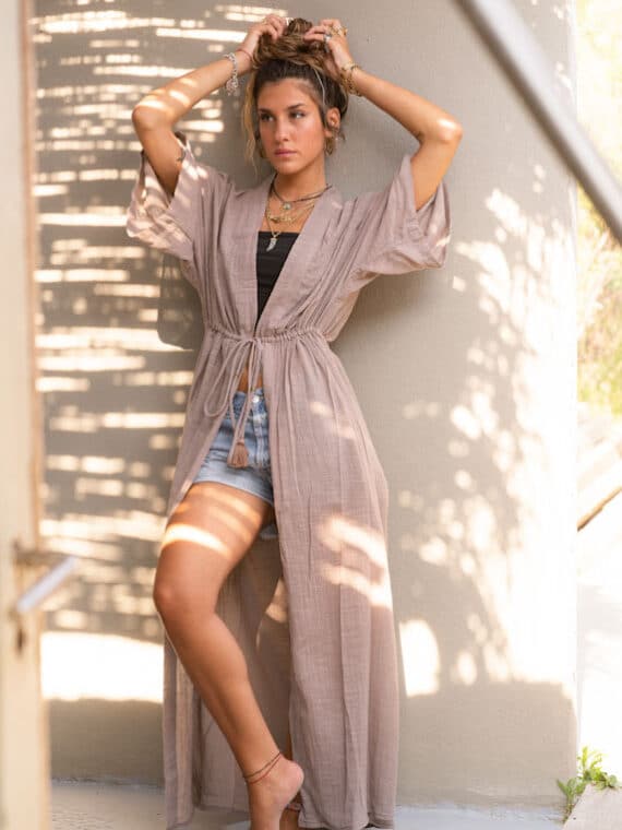 Bambula Cotton Lace Kimono - Beige