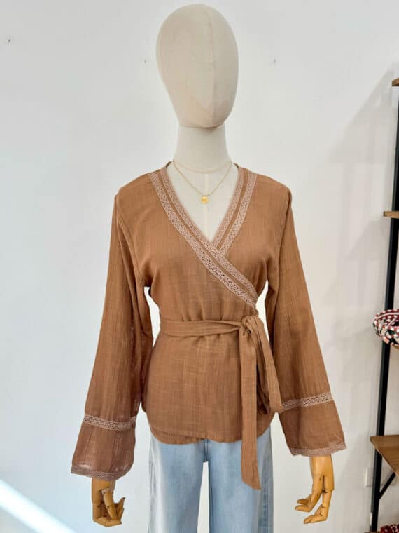 Cotton Long Wrap Top ~ Caramel