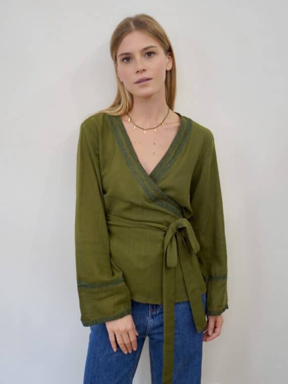 Cotton Long Wrap Top ~ Olive Green