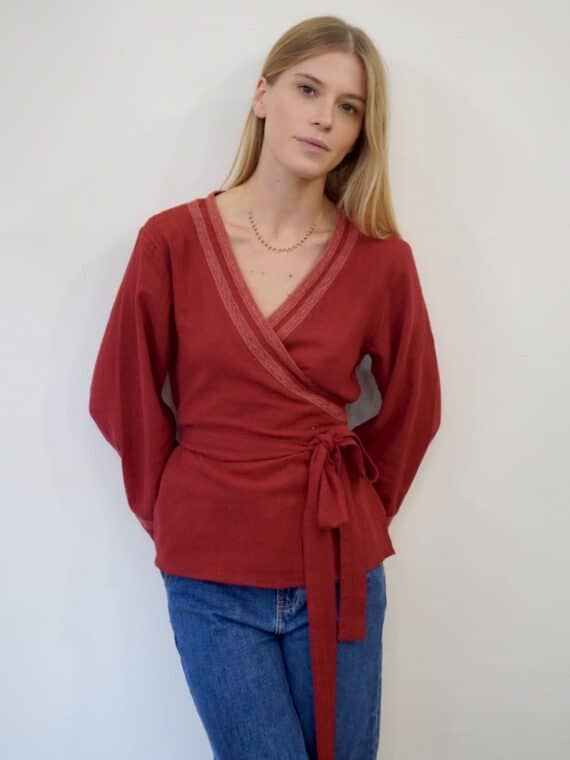 Cotton Long Wrap Top ~ Red