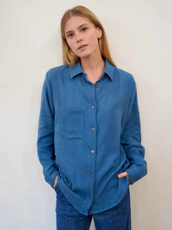 Double-gauze Cotton Shirt ~ Blue
