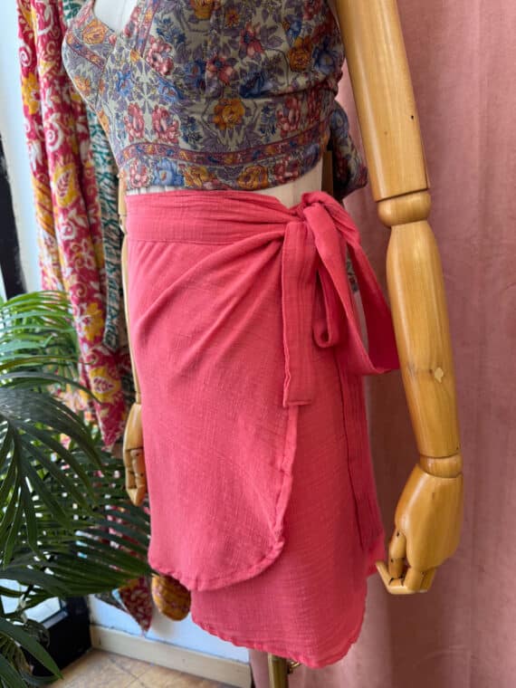 Bambula Cotton Mini Wrap Skirt ~ Raspberry Pink