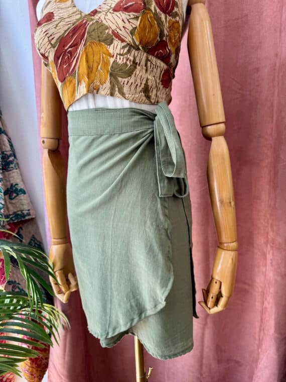 Bambula Cotton Mini Wrap Skirt ~ Pistacchio Green