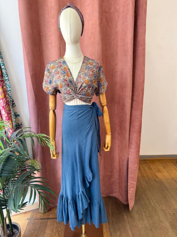 Bambula Cotton Long Wrap Skirt ~ Blue