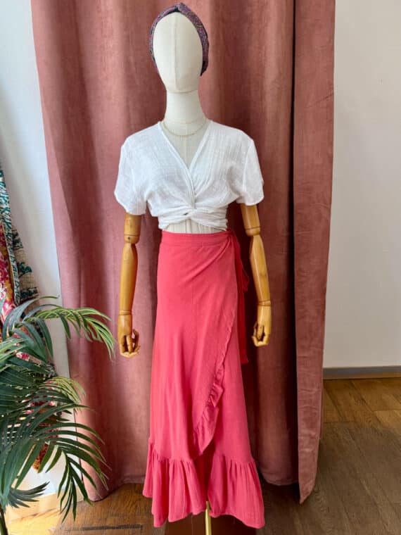 Bambula Cotton Long Wrap Skirt ~ Raspberry Pink