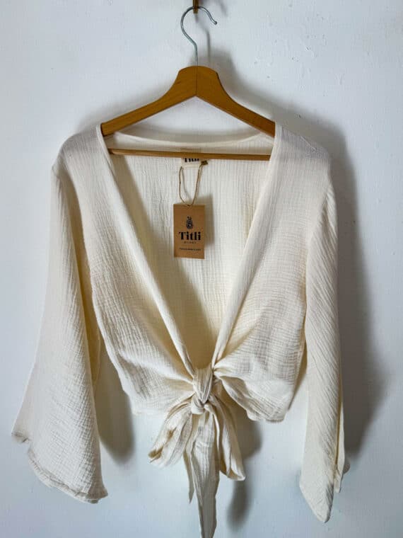Cotton Bell Sleeves Wrap Top ~ White