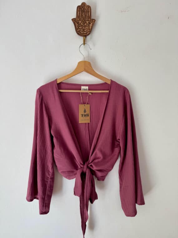 Cotton Bell Sleeves Wrap Top ~ Magenta