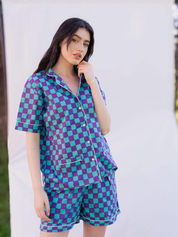 Short Pajamas Set ~ Turquoise & Purple  Checks