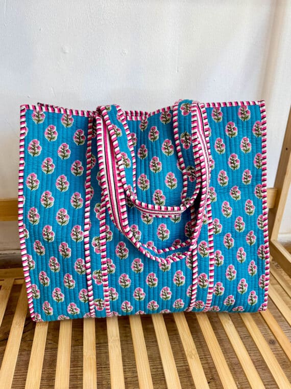 Quilted Tote Bag ~ Sky Blue