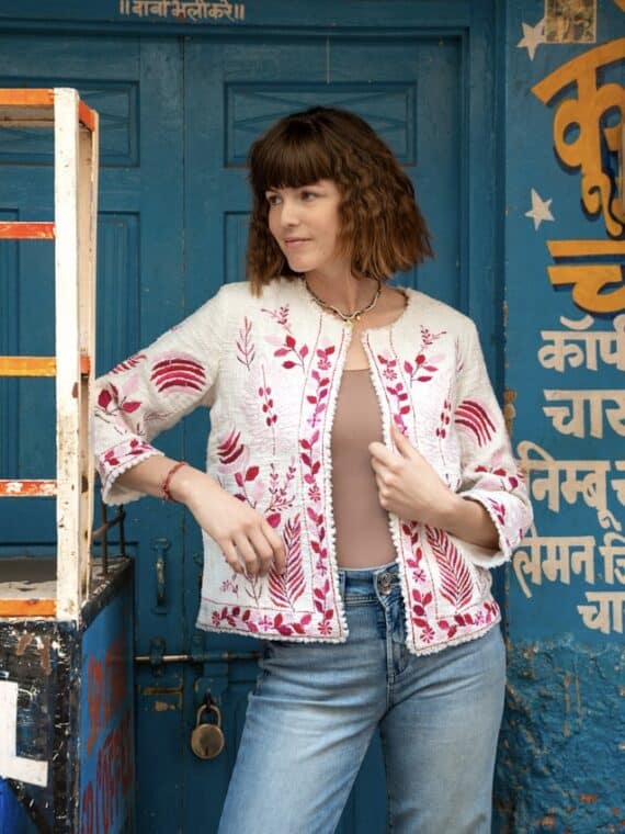 White Suzani Jacket ~ Pink