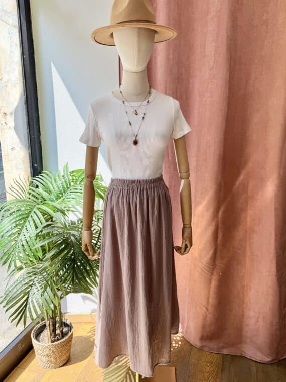Cotton Ankle Skirt ~ Beige