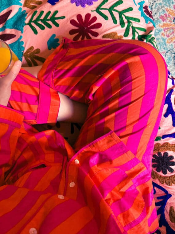Long Pajamas Set ~ Fucsia&Orange Stripes