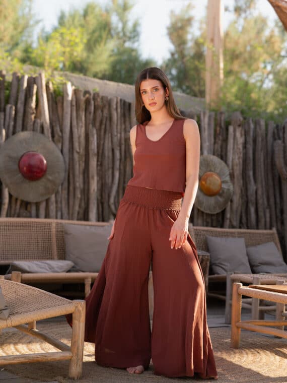 Cinnamon Brown Top & Palazzo Pants Set