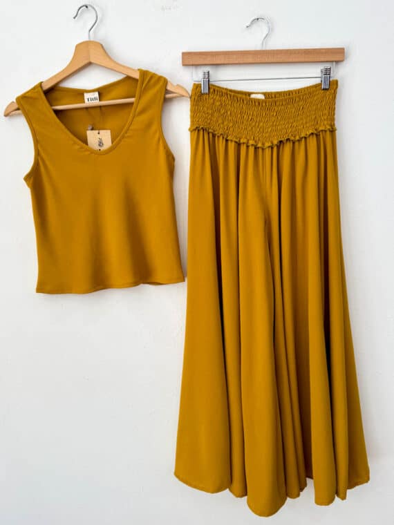 Mustard Top & Palazzo Pants Set