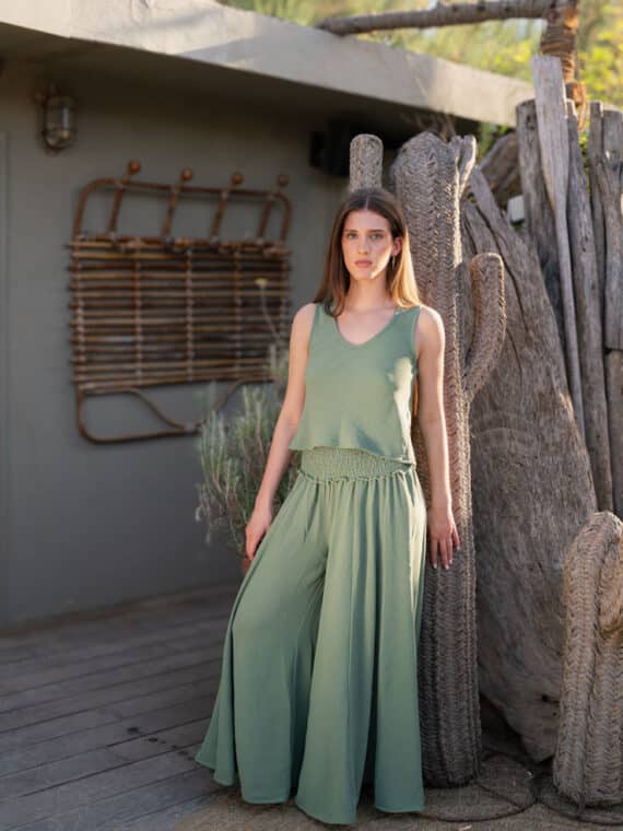 Sage Green Top & Palazzo Pants Set