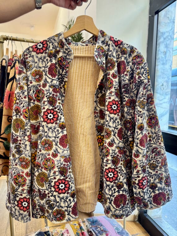 Velvet Jacket ~ White & Orange Flowers